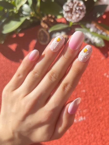 Christmas Press on Nails Coffin Snowflower French Tip Acrylic Nail